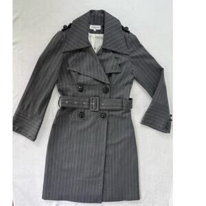 COTTONADE PARIS Sz US 10-12 EU40 Gray Wool Trench Coat Pinstripe Double Breasted